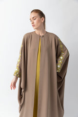 Sadu Art Inspired Embroidery Brown Abaya WV2207