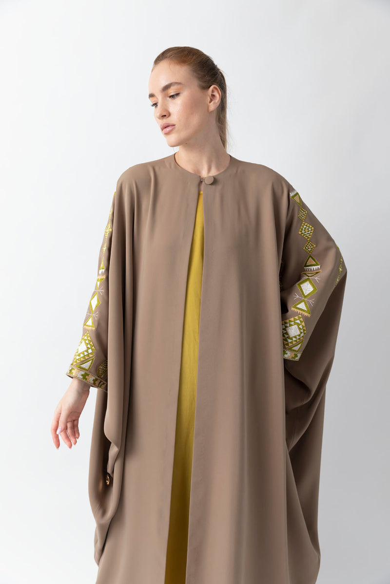 Sadu Art Inspired Embroidery Brown Abaya WV2207