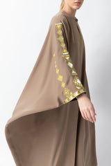 Sadu Art Inspired Embroidery Brown Abaya WV2207