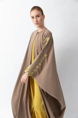 Sadu Art Inspired Embroidery Brown Abaya WV2207