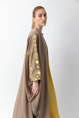 Sadu Art Inspired Embroidery Brown Abaya WV2207