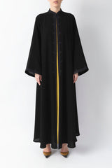 Mandarin Collar Black Velvet Abaya WV2211