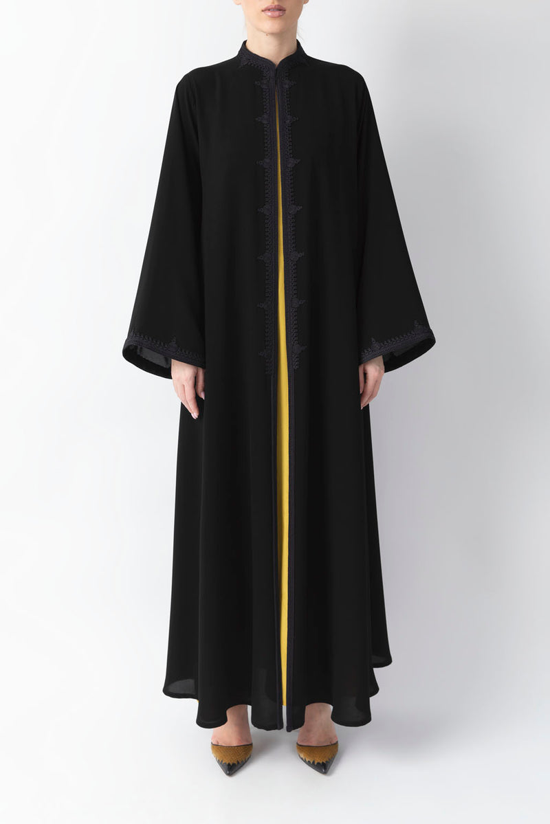 Mandarin Collar Black Crepe Abaya WV2212