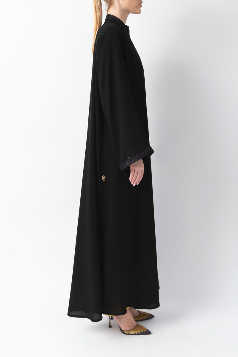 Mandarin Collar Black Crepe Abaya WV2212