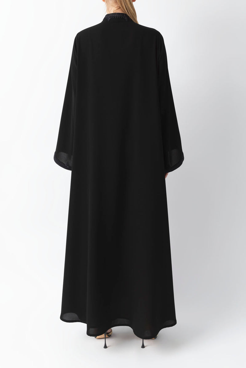 Mandarin Collar Black Velvet Abaya WV2211