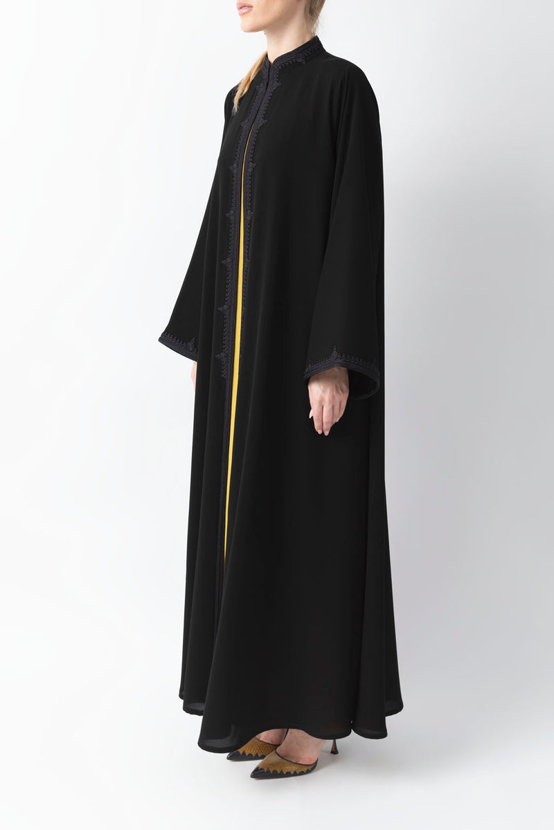 Mandarin Collar Black Velvet Abaya WV2211