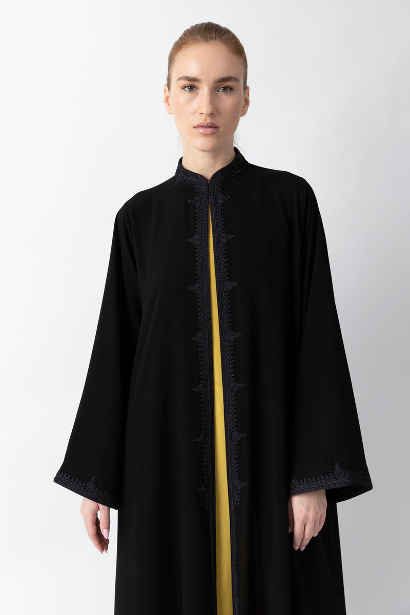 Mandarin Collar Black Velvet Abaya WV2211