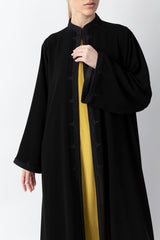 Mandarin Collar Black Velvet Abaya WV2211