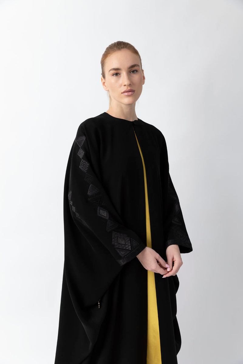 Sadu Art Inspired Embroidery Black Abaya WV2207