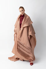 Exclusive Draped Shawl With Woven Silk Fringe Featured Camel Abaya WV2220