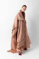 Exclusive Draped Shawl With Woven Silk Fringe Featured Camel Abaya WV2220