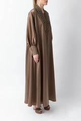 Sadu Art Inspired Embroidery Brown Pure Silk Abaya WV2208