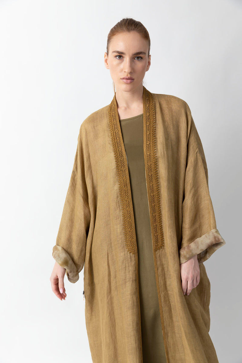 Double Layered Mustard Abaya RMDM2286