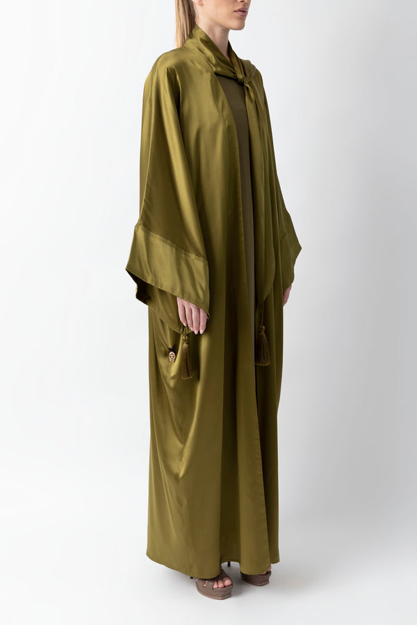 Shawl Featured Olive Green Pure Silk Abaya WV2216