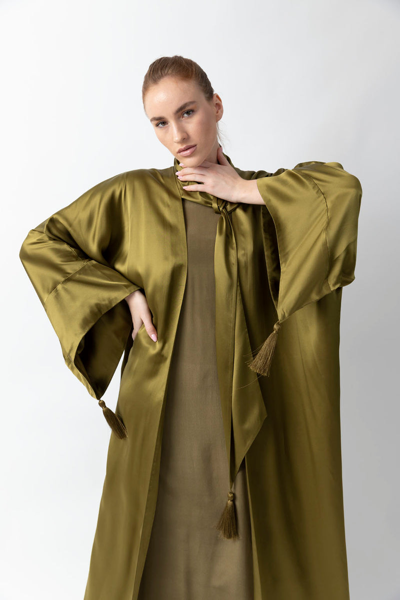 Shawl Featured Olive Green Pure Silk Abaya WV2216