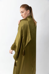 Shawl Featured Olive Green Pure Silk Abaya WV2216