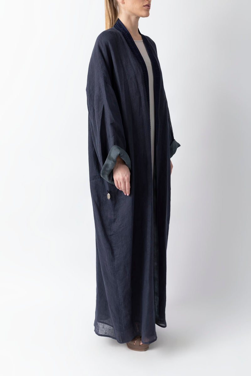 Double Layered Dark Blue Abaya RMDM2285