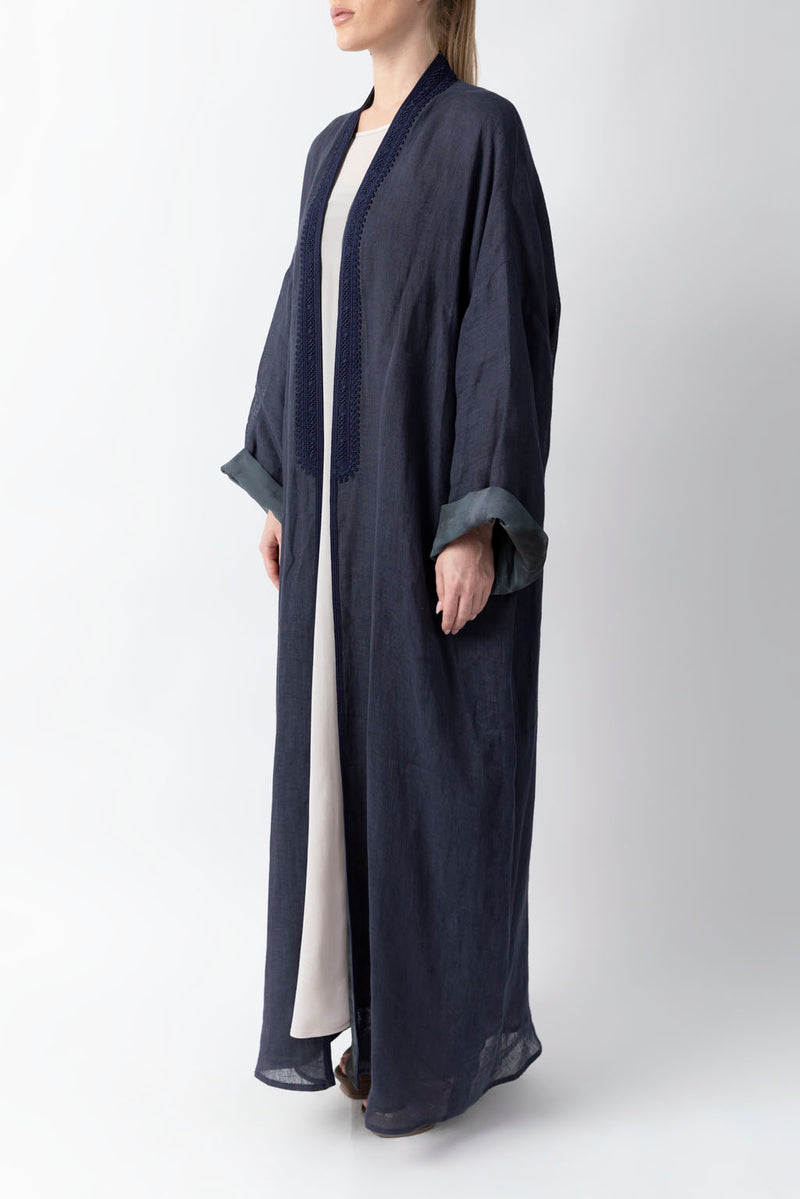 Double Layered Dark Blue Abaya RMDM2285