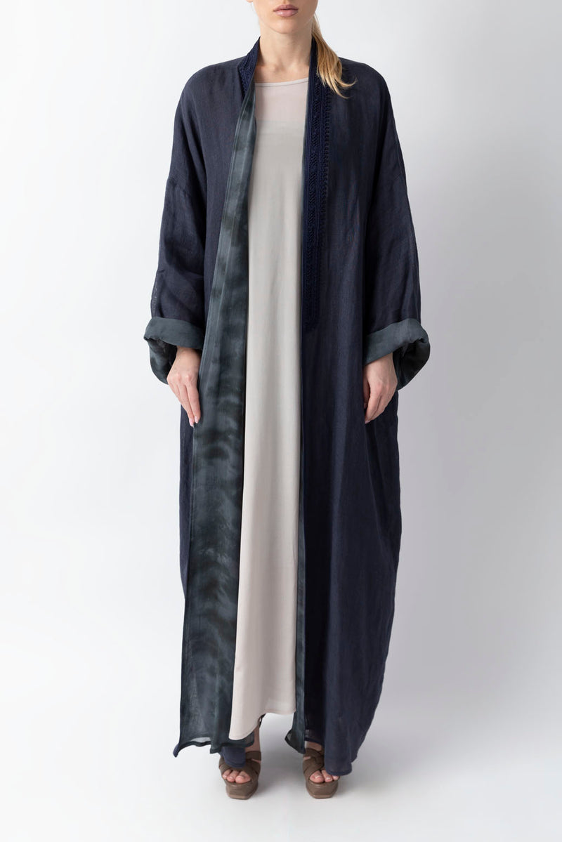 Double Layered Dark Blue Abaya RMDM2285