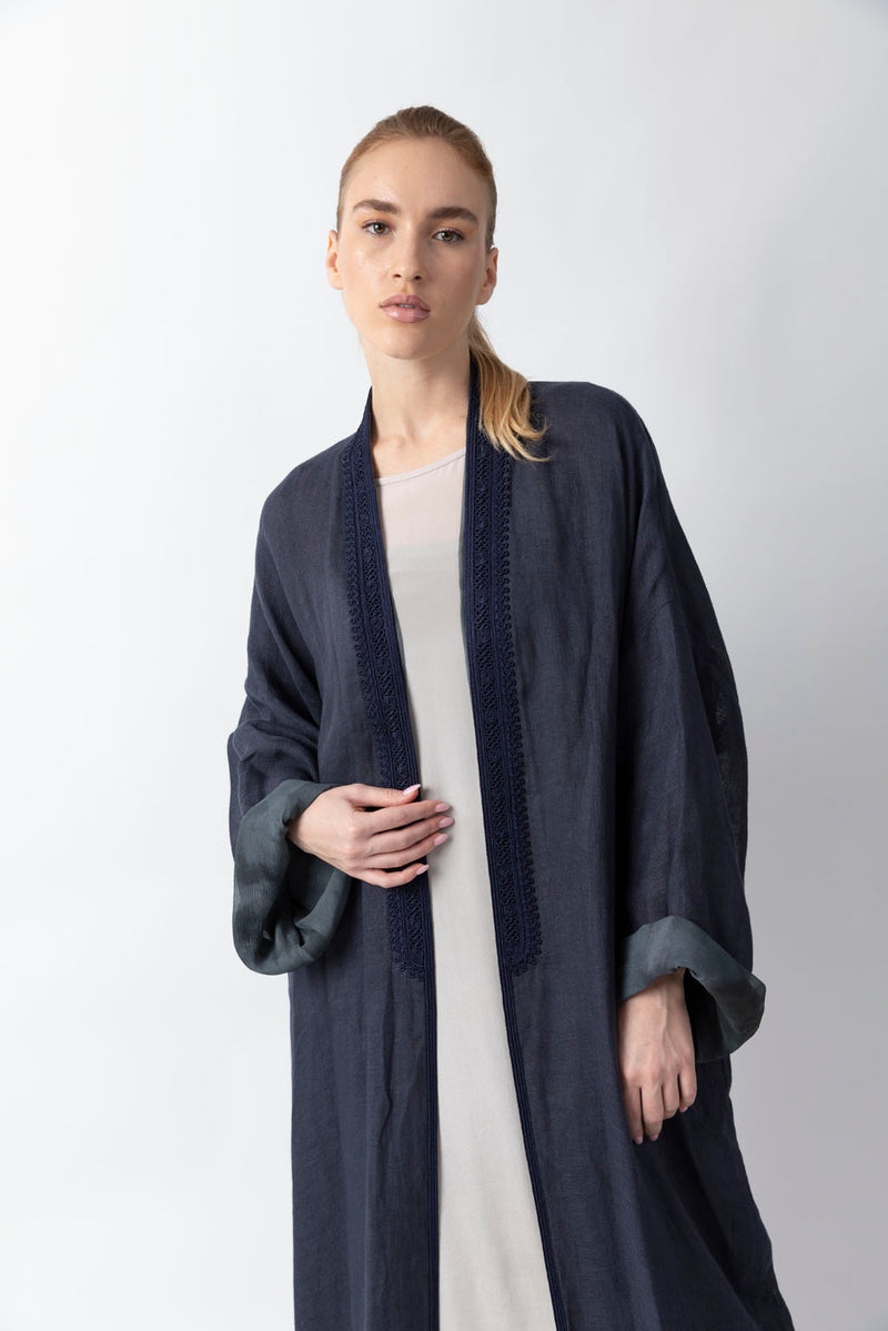 Double Layered Dark Blue Abaya RMDM2285