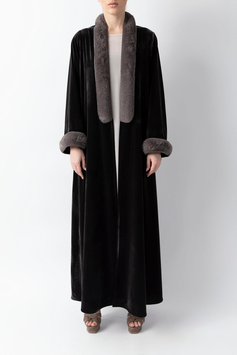 Exclusive Classy Dark Grey Velvet Abaya WV2223