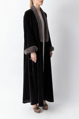 Exclusive Classy Dark Grey Velvet Abaya WV2223