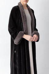 Exclusive Classy Dark Grey Velvet Abaya WV2223