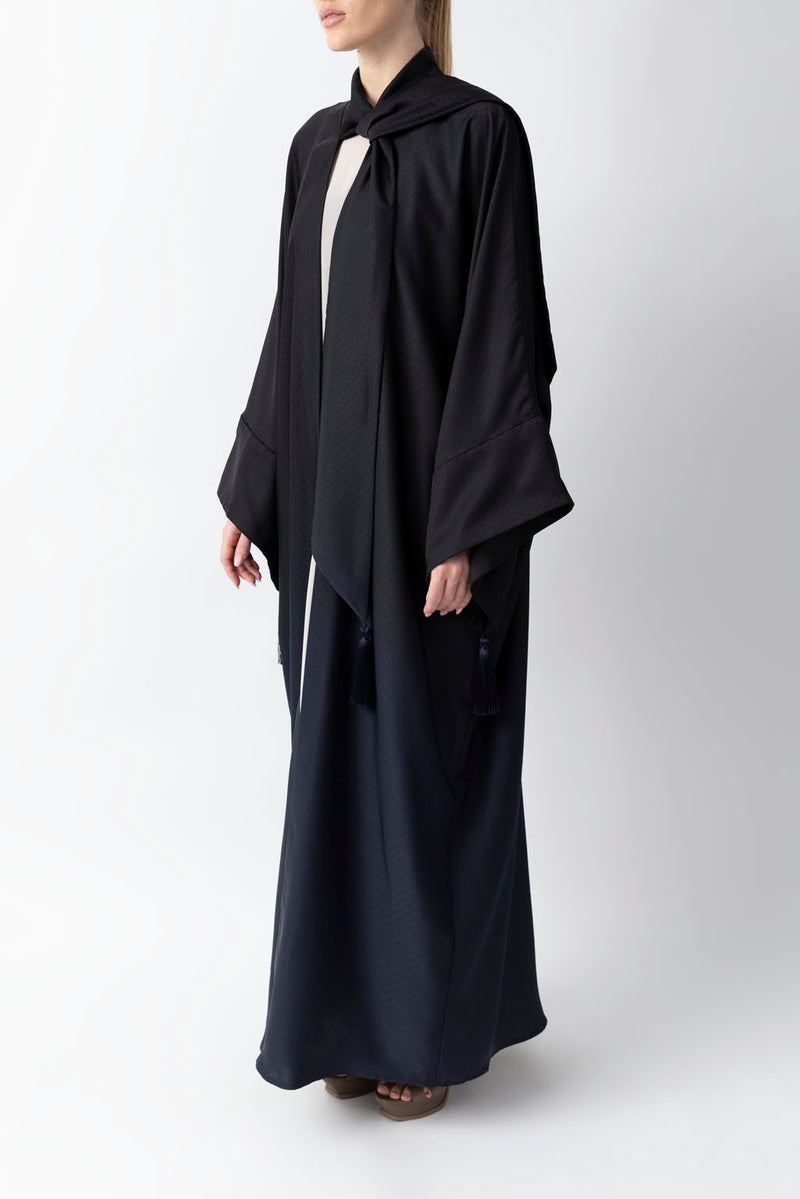 Shawl Featured Black And Dark Blue Gradient Pattern Abaya WV2219