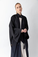 Shawl Featured Black And Dark Blue Gradient Pattern Abaya WV2219