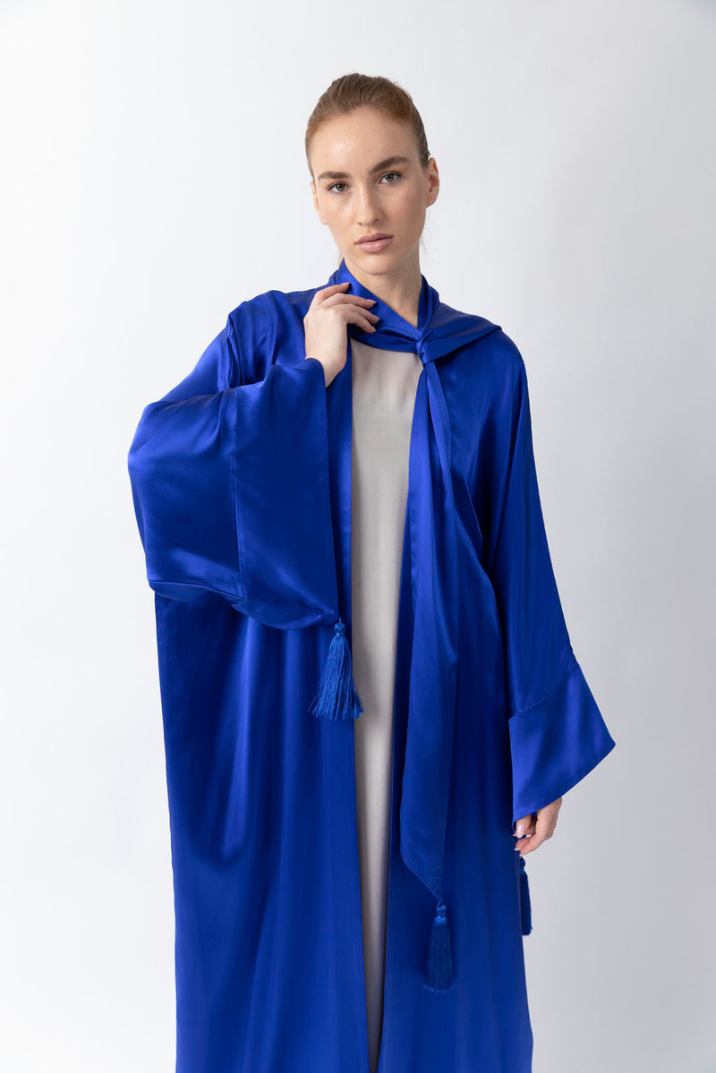 Shawl Featured Neon Blue Pure Silk Abaya WV2217