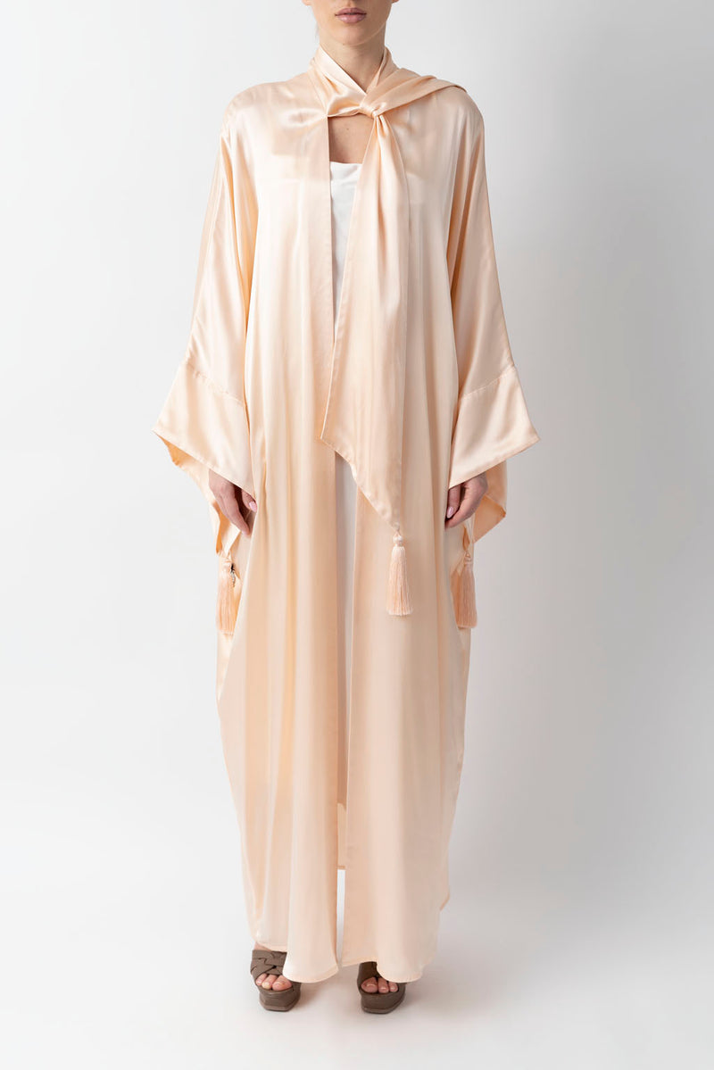 Shawl Featured Light Beige Pure Silk Abaya WV2218