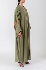 Handcrafted Cross Stitch Highlights Olive Green Abaya JDA003