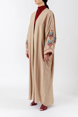 Handcrafted Multicolor Cross Stitch Highlights Brown Abaya JDA004