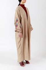 Handcrafted Multicolor Cross Stitch Highlights Brown Abaya JDA004