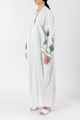 Handcrafted Green Cross Stitch Highlights Off-White Abaya JDA001