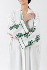 Handcrafted Green Cross Stitch Highlights Off-White Abaya JDA001