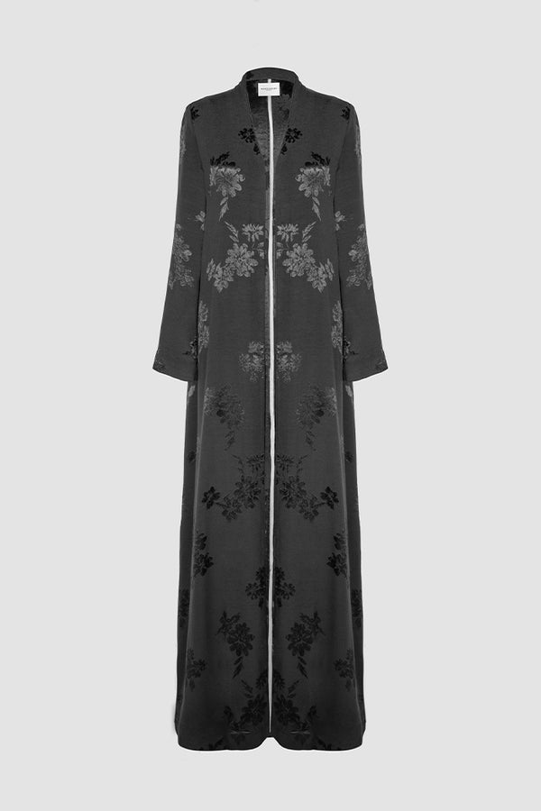 RTWS2505-BLK Black Autumn Bloom Jacquard Abaya