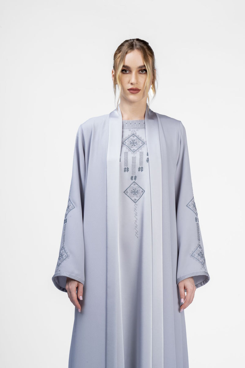 RMDT2401-GY Modern Minimalist Grey Crepe Silk Abaya