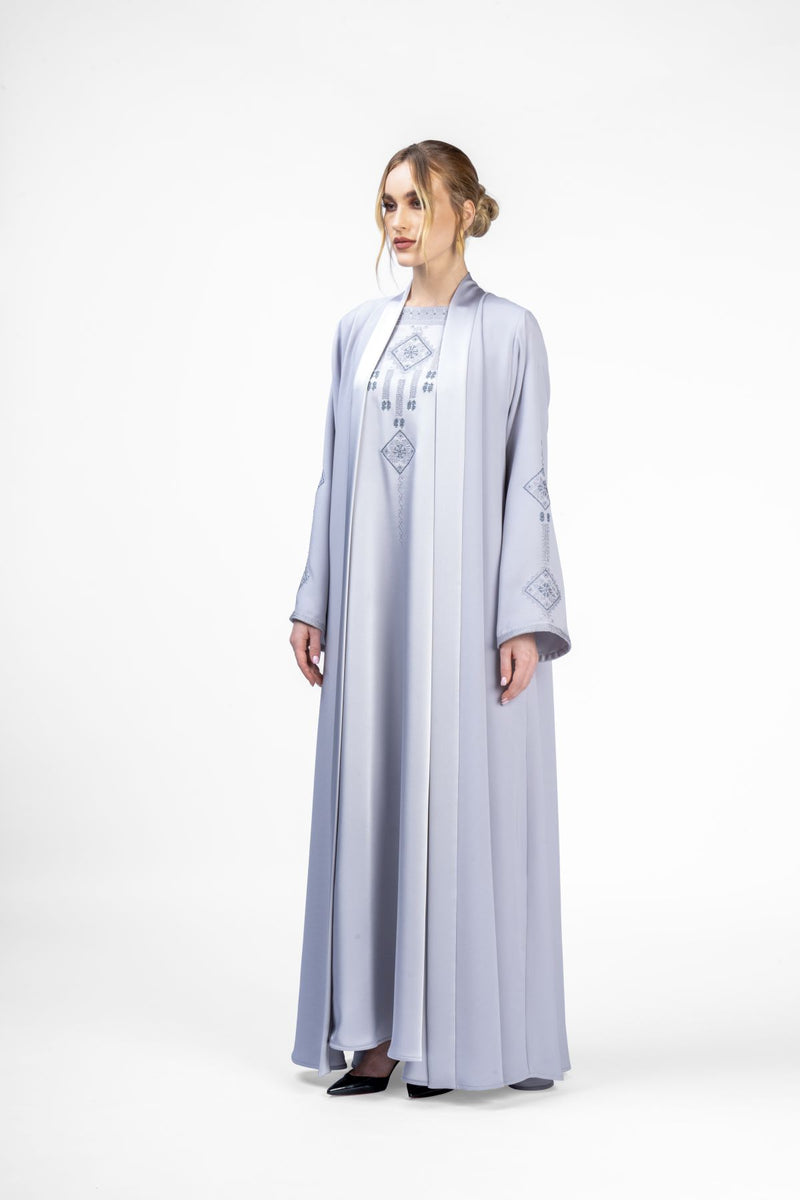 RMDT2401-GY Modern Minimalist Grey Crepe Silk Abaya