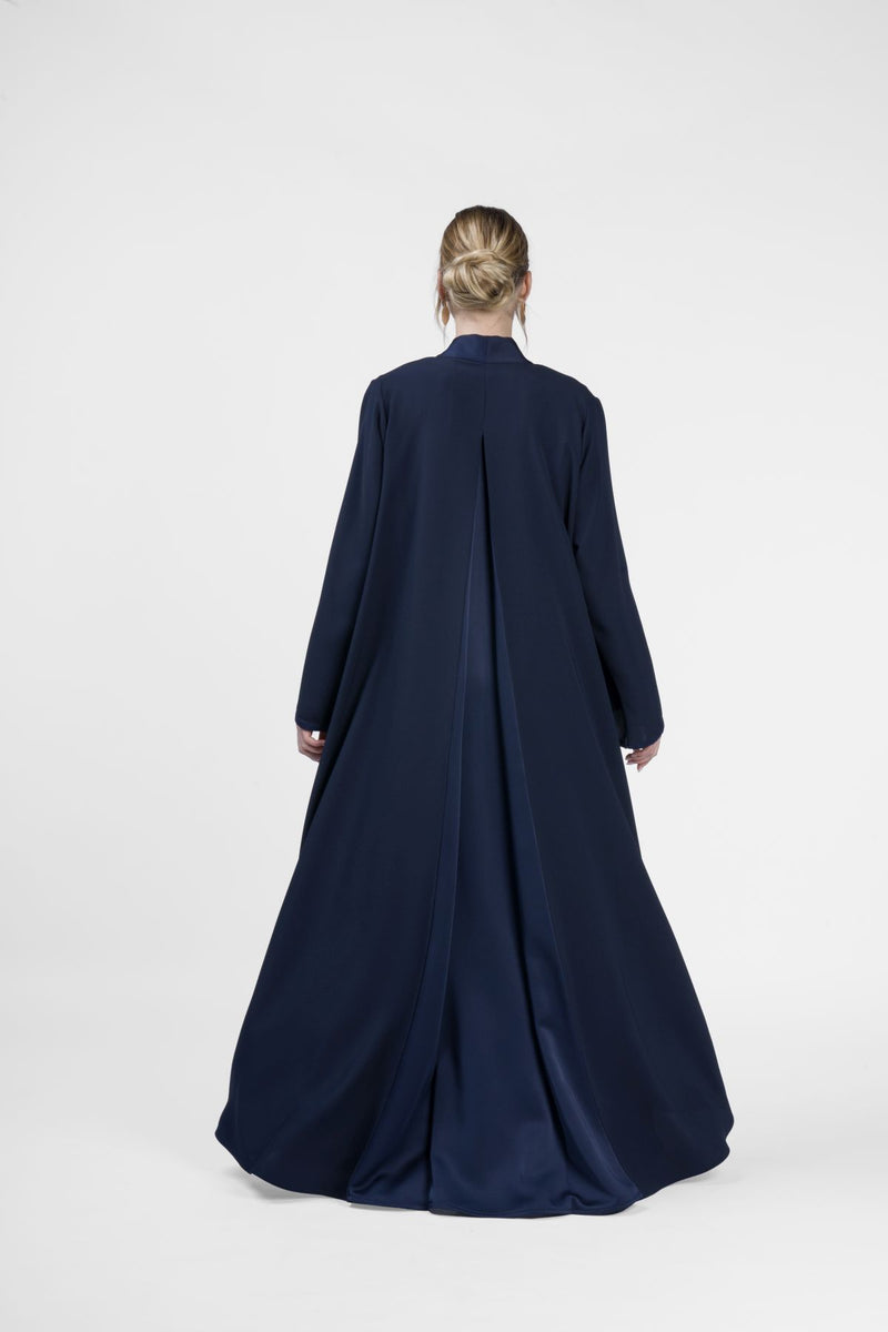 RMDT2401-DB Geometric Elegance Blue Crepe Silk Abaya