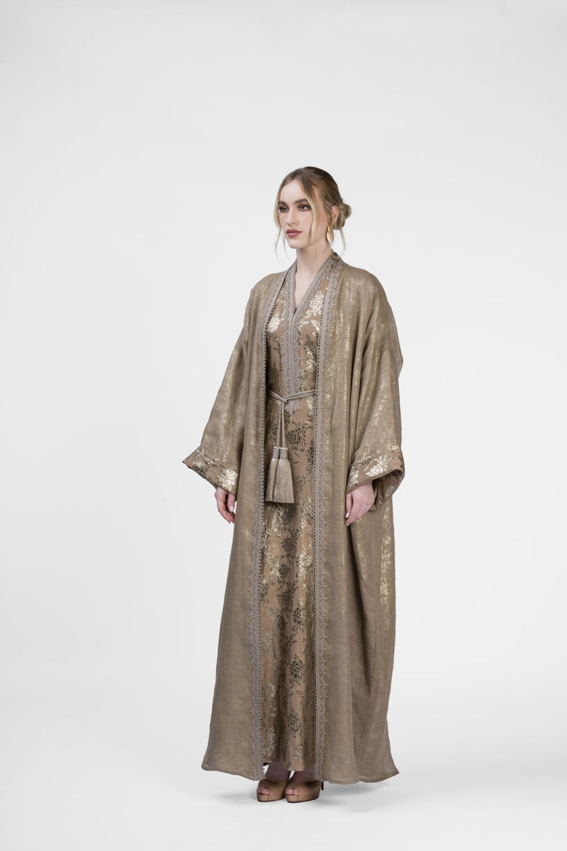 RMDB2401-BRN Amber Aura Kimono Abaya- Full set