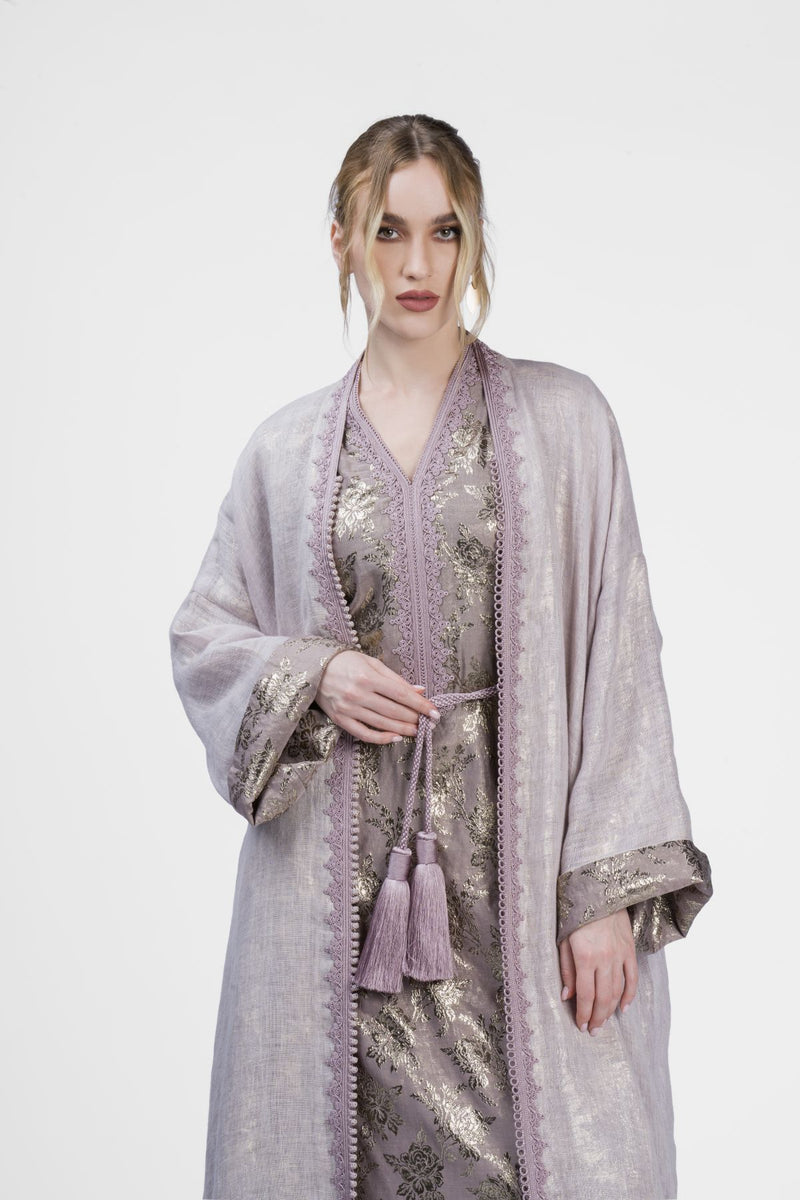 RMDB2401-PINK Soft Rose Kimono Abaya- Full set