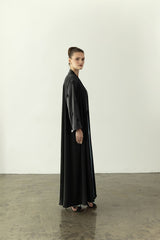 EAA2401 Elegant Black Abaya with Blue Overlay Inside