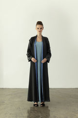 EAA2401 Elegant Black Abaya with Blue Overlay Inside