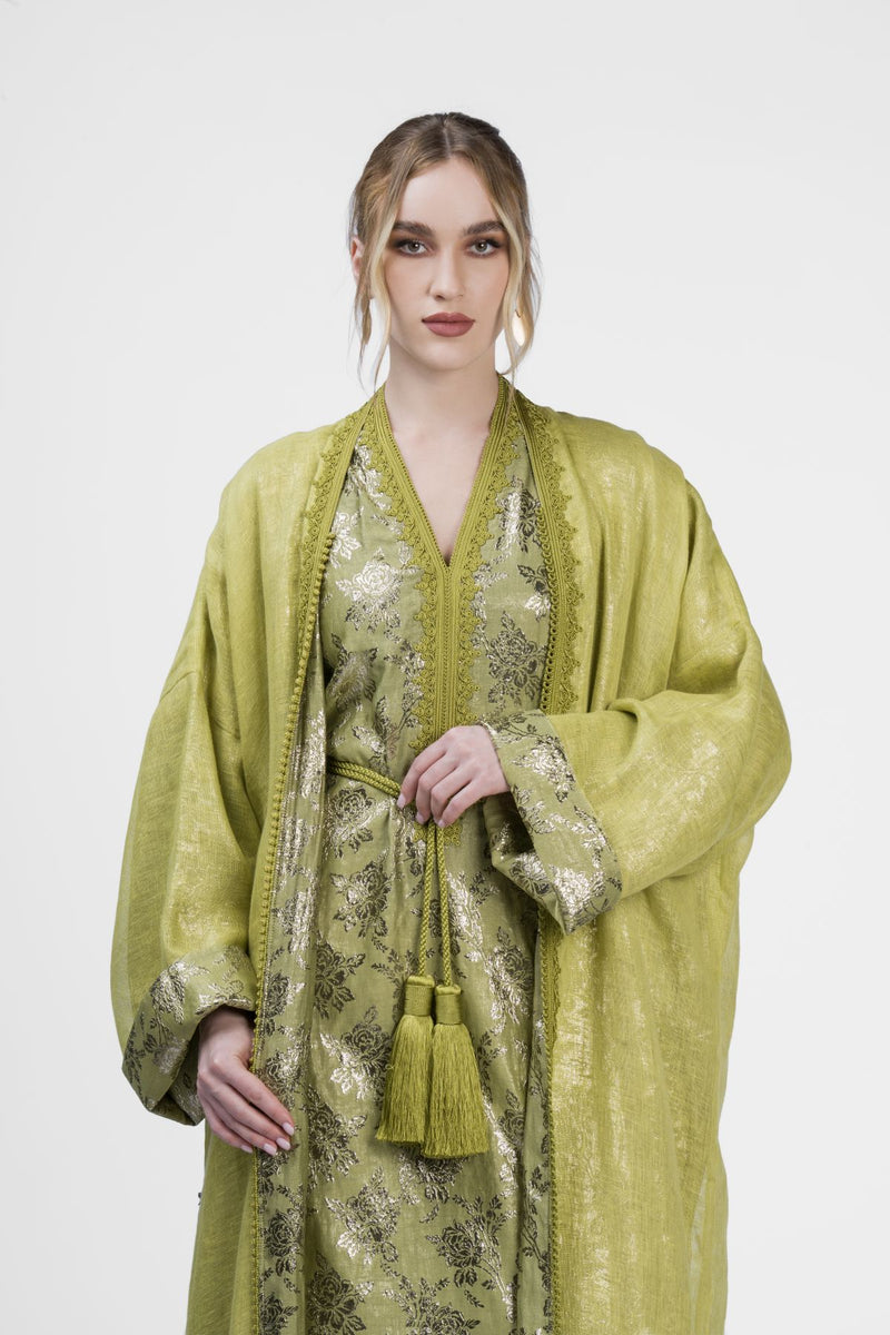 RMDB2401-LGRN Sunny Serenade Kimono Abaya- Full set