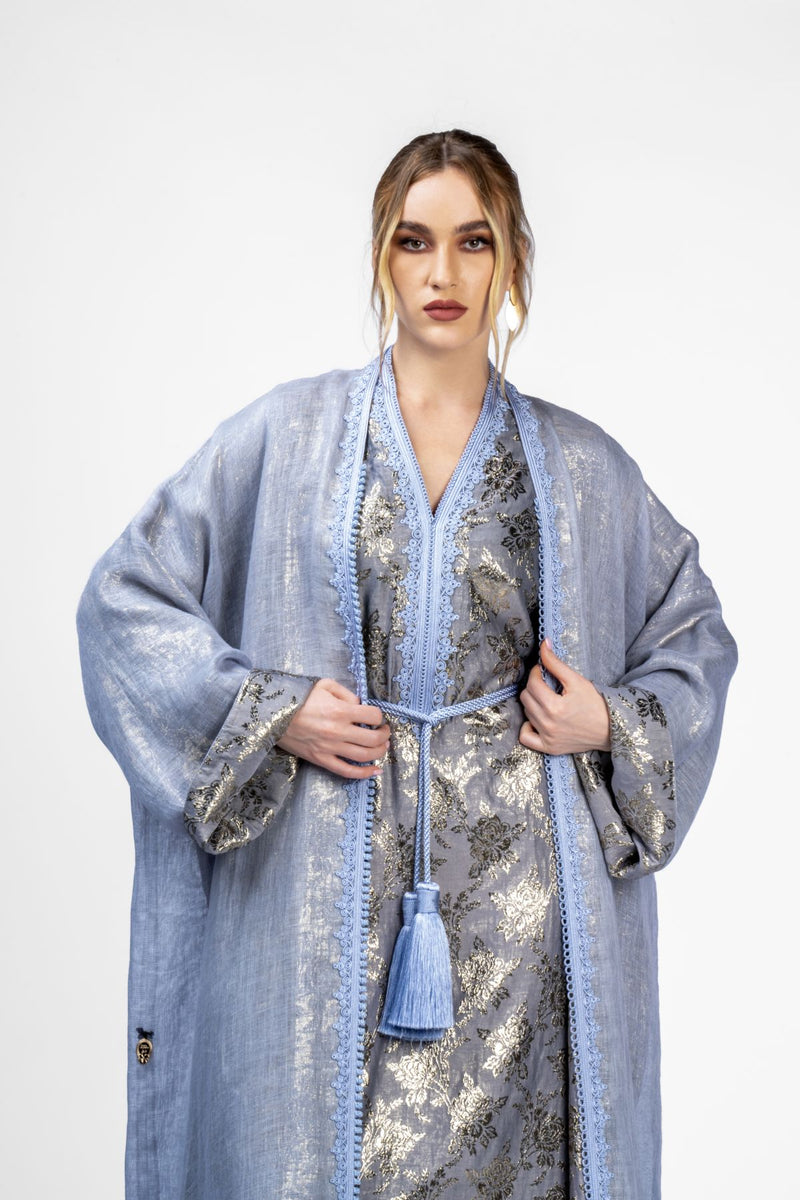 RMDB2401-LVDR Steel Serenity Kimono Abaya- Full set