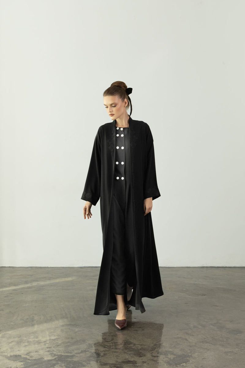 EAA2405 Geometric Embroidered Black Abaya