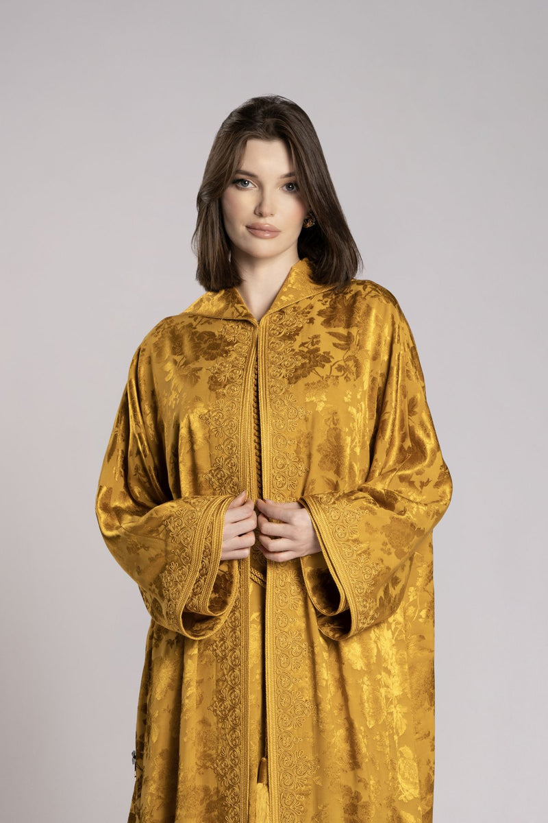 RMDML2501A- YELLOW Hooded Moroccan Elegance Abaya