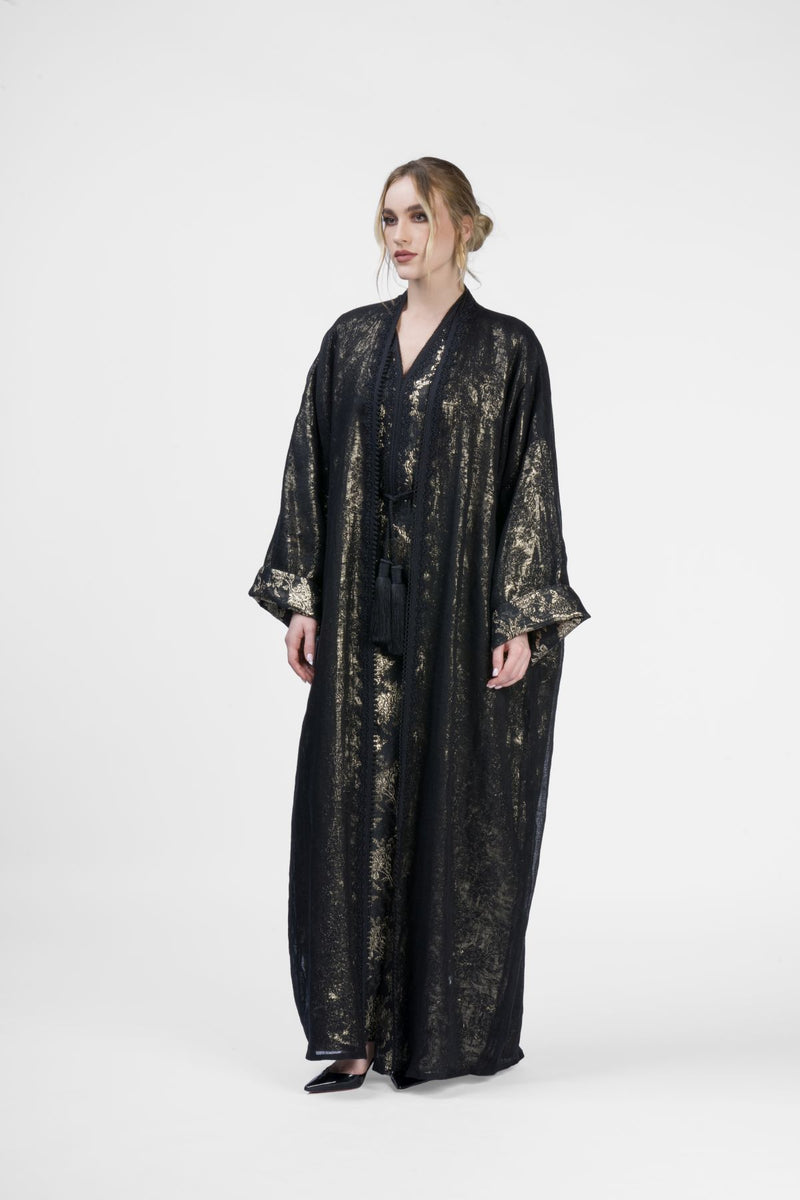 RMDB2401-BLK Shadow Elegance Kimono Abaya- Full set