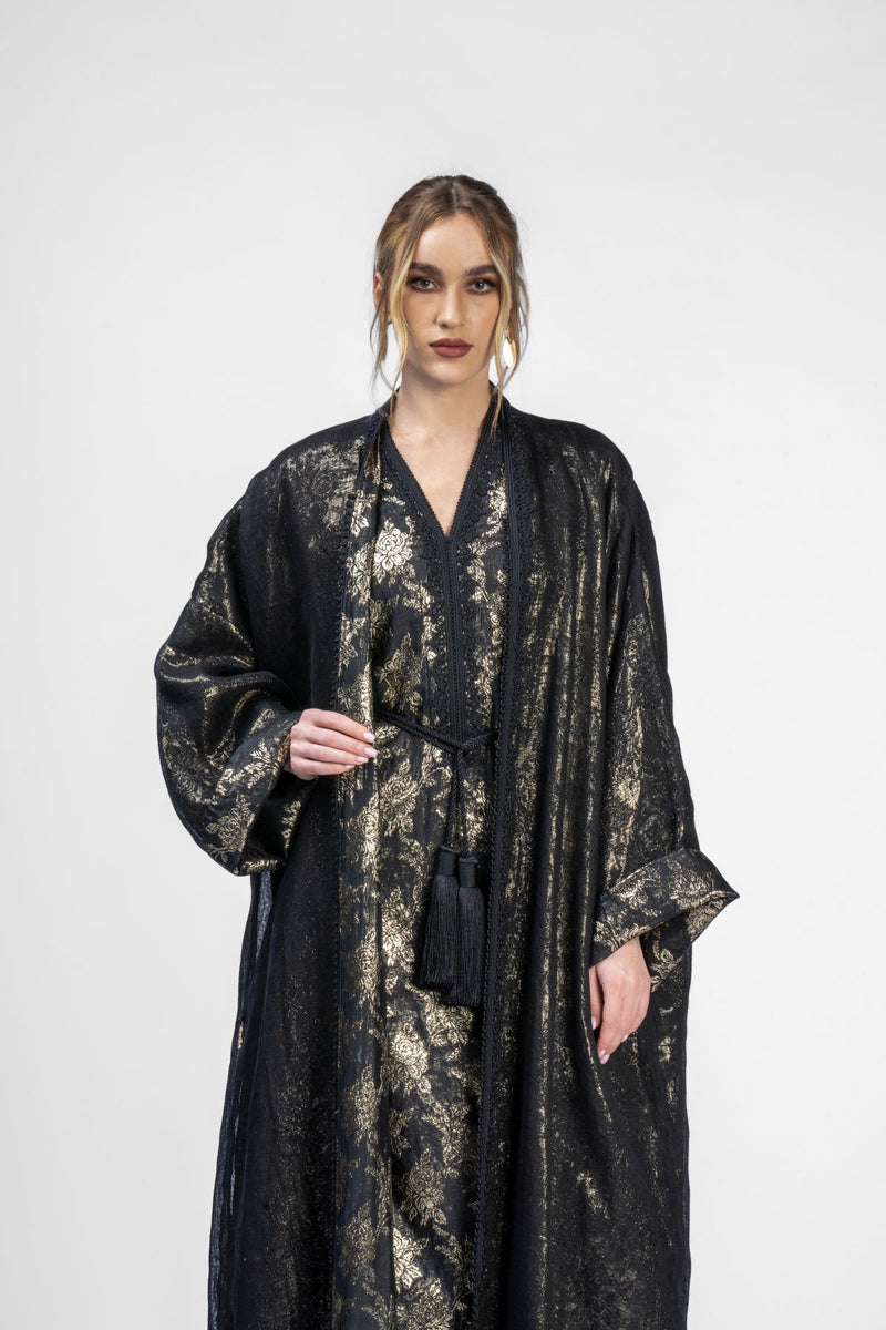 RMDB2401-BLK Shadow Elegance Kimono Abaya- Full set